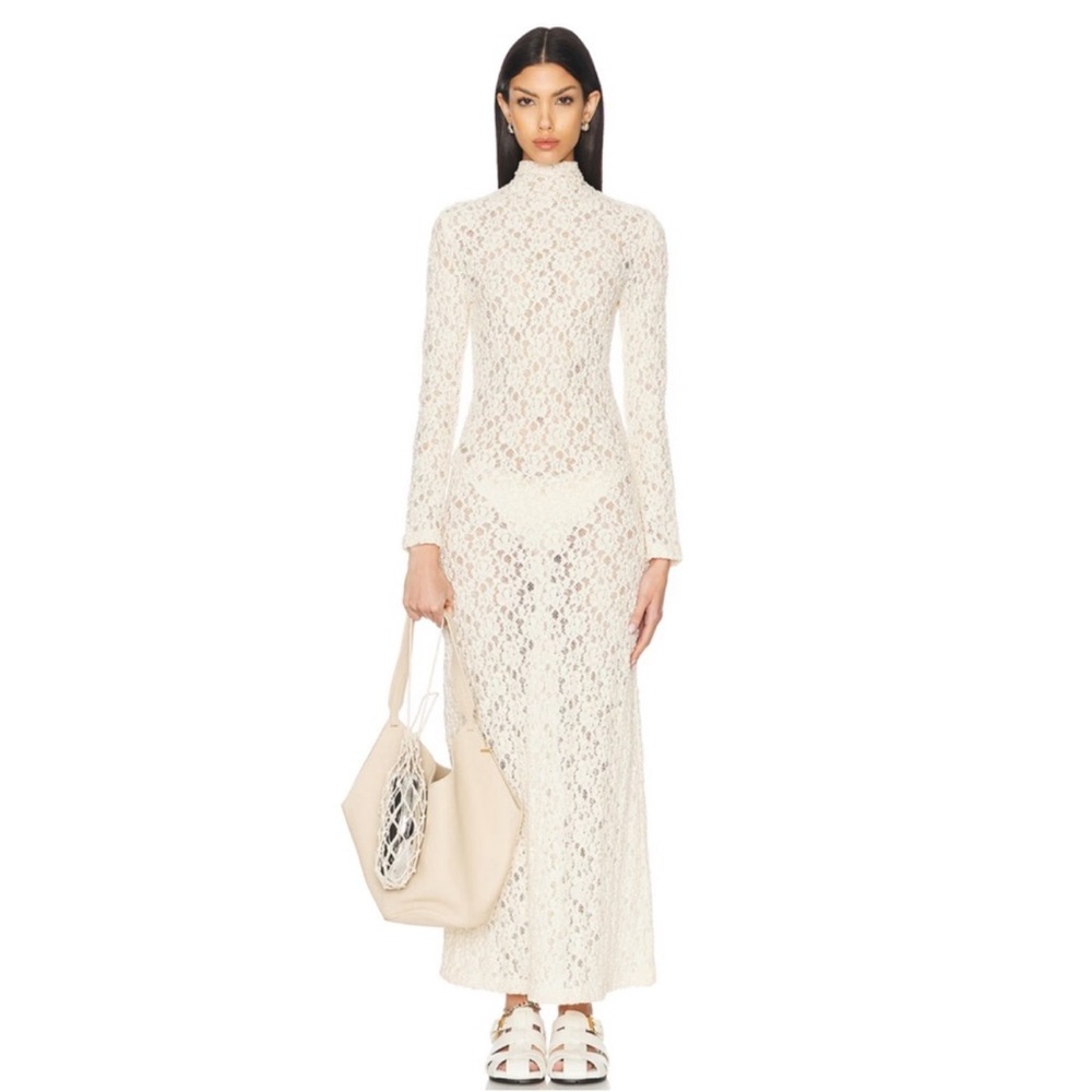 Enza Costa puckered lace mock neck dress